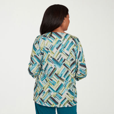 Alfred Dunner Lake Champlain Womens V Neck 3/4 Sleeve T-Shirt