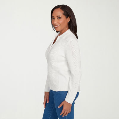 Alfred Dunner Classics Womens Long Sleeve Zipper Cable Knit Cardigan