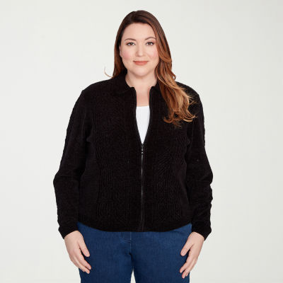 Alfred Dunner Classics Womens Long Sleeve Zipper Plus Cable Knit
