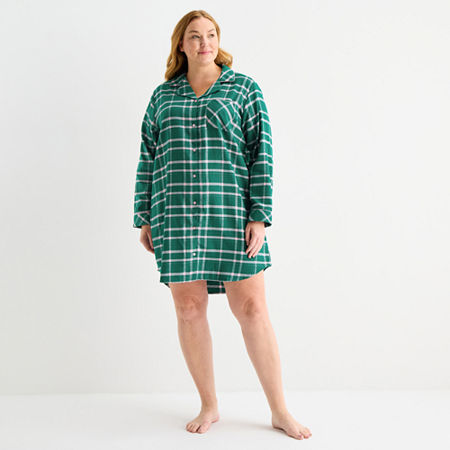 Liz Claiborne Womens Flannel Long Sleeve Plus Nightshirt