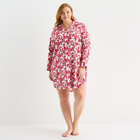 Liz Claiborne Womens Flannel Long Sleeve Plus Nightshirt