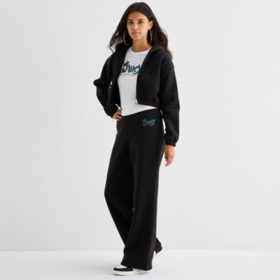Juicy By Juicy Couture Womens Juniors Wide Leg Mid Rise Fleece Sweatpant
