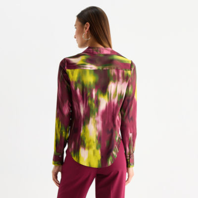 Worthington Womens Long Sleeve Cuffed Sleeve Regular Fit Button-Down Shirt