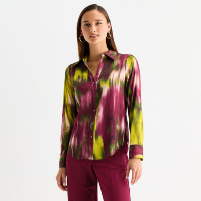 Worthington Womens Long Sleeve Cuffed Sleeve Regular Fit Button-Down Shirt