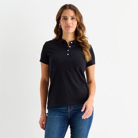 St. John's Bay Womens Short Sleeve Polo Shirt In Black