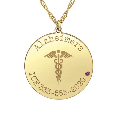 Womens Multi Color Personalized Gold Round Pendant Necklace