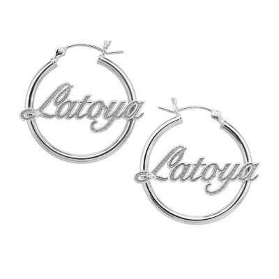 Womens Diamond Accent Natural White Diamond 24K Gold Over Silver 25mm Hoop Earrings