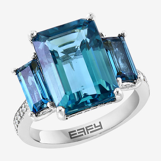 Effy Final Call Womens Genuine Blue Topaz & 1/4 CT. T.W. Genuine Diamond 14K White Gold Cocktail Ring