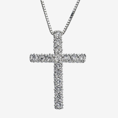 Womens 1/ CT. T.W. Mined Diamond 10K Gold Cross Pendant Necklace
