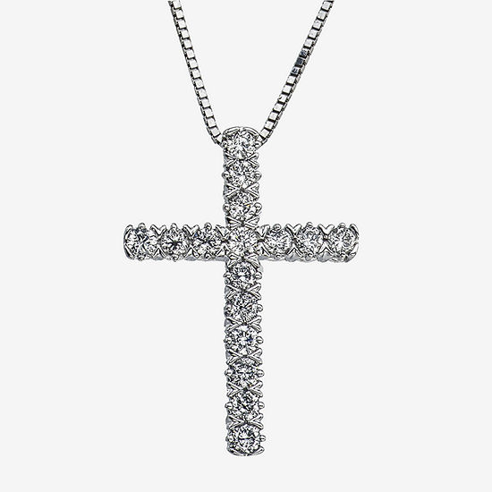 Womens 1/4 CT. T.W. Genuine White Diamond 10K Gold Cross Pendant Necklace