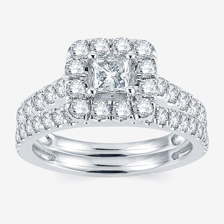 Modern Bride Signature 2 CT.T.W. Natural Diamond 14K White Gold Engagement Ring, 6, White