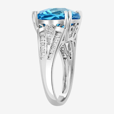 Effy Womens / CT. T.W. Diamond & Genuine Blue Topaz 14K White Gold Cocktail Ring
