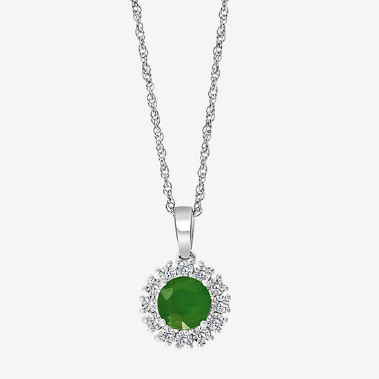 Effy Womens Diamond Accent Genuine Green Emerald Sterling Silver Pendant Necklace