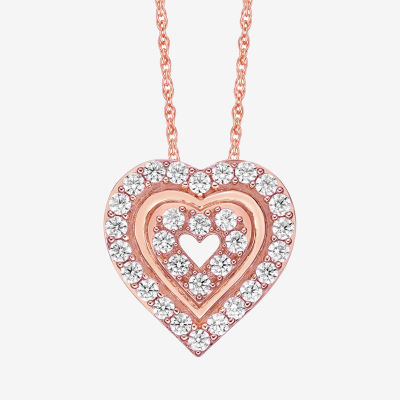 Diamonart Womens White Cubic Zirconia 14K Rose Gold Over Silver Heart Pendant Necklace