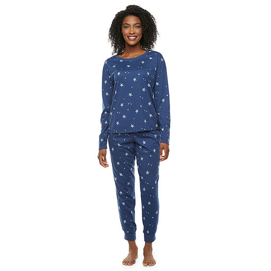 North Pole Trading Co. Celestial Winter Womens Crew Neck Long Sleeve 2-pc. Pant Pajama Set