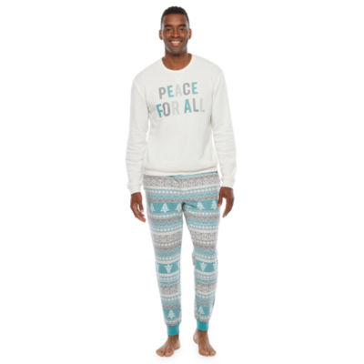 North Pole Trading Co. Nordic Fairisle Mens Round Neck Long Sleeve 2-pc. Pant Pajama Set