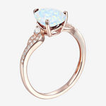 Womens Lab Created White Opal 14K Rose Gold Over Silver Pear Cocktail Ring