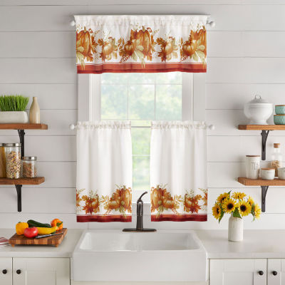 Elrene Home Fashions Autumn Pumpkin Grove 3-pc. Rod Pocket Kitchen Curtain Window Set