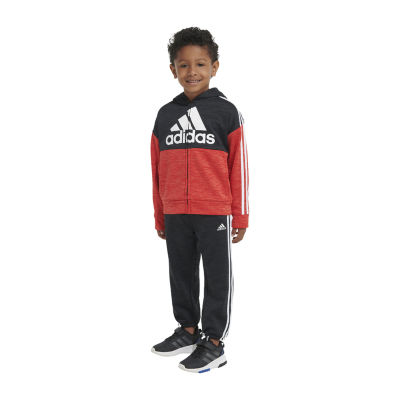 Adidas Boys Long Sleeve Color Block Mélange Fleece Jacket Set