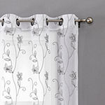 Regal Home Flynn Matte Embroidered Sheer Grommet Top Set of 2 Curtain Panel