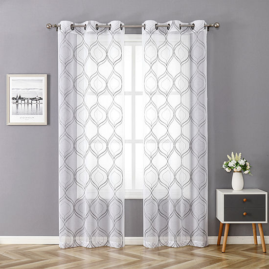 Regal Home Layla Matte Embroidered Sheer Grommet Top Set of 2 Curtain Panel
