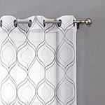 Regal Home Layla Matte Embroidered Sheer Grommet Top Set of 2 Curtain Panel
