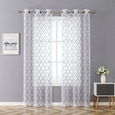 Regal Home Mavrick Matte Embroidered Sheer Grommet Top Set of 2 Curtain ...