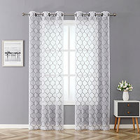 Regal Home Mavrick Matte Embroidered Sheer Grommet Top Set of 2 Curtain Panel, One Size, Gray