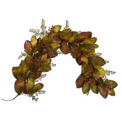 Nearly Natural Autumn Magnolia Leaf Thanksgiving Indoor Garland