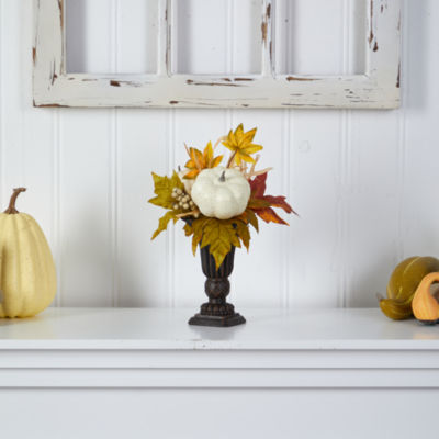 Nearly Natural 13" Fall Pumpkin And Berries Floral Arrangement