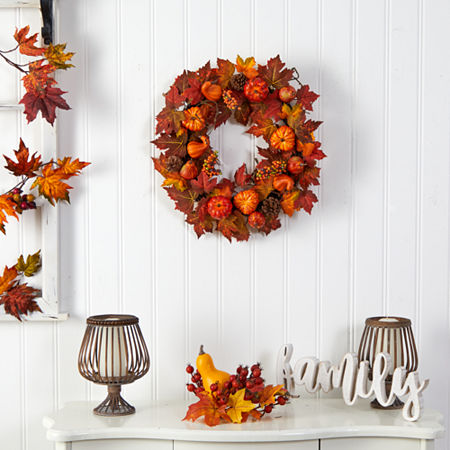 Nearly Natural 24 Autumn Faux Arrangement Wreath, One Size, Orange