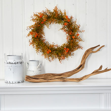 Nearly Natural Autmn Fern Artificial Wreath, One Size, Orange