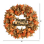 Nearly Natural 30" Halloween Burlap Ribbon Wreath