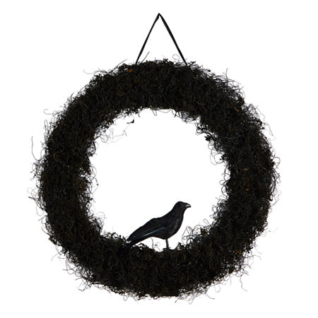 Nearly Natural 30 Halloween Black Raven Twig Wreath, One Size, Black