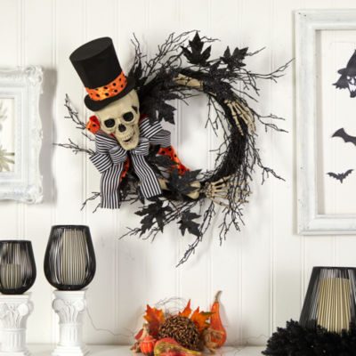Nearly Natural 26" Halloween Dapper Skeleton Wreath