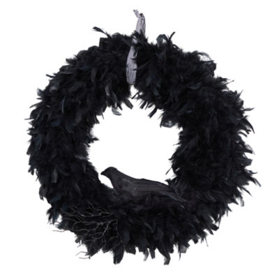 Nearly Natural "30"" Halloween Raven Feather" Indoor Wreath