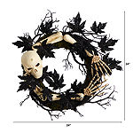 Nearly Natural 24" Halloween Skull And Bones Wreath