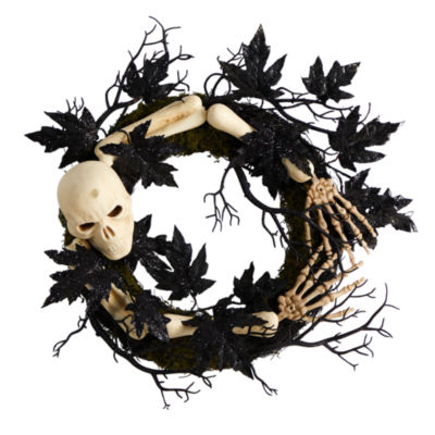 Nearly Natural 24" Halloween Skull And Bones Wreath