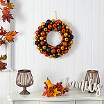 Nearly Natural 30" Halloween Pumpkin Ornament Wreath