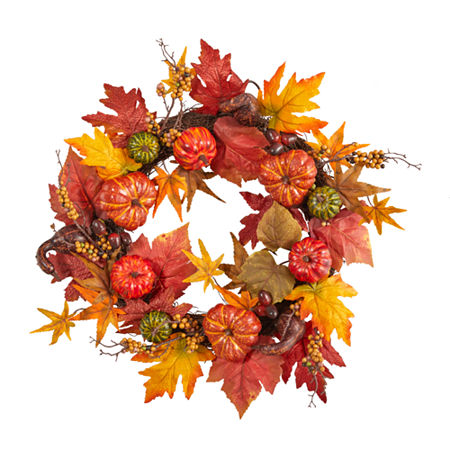 Nearly Natural 24 Pumpkin Berries Faux Wreath, One Size, Orange