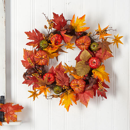 Nearly Natural 24 Pumpkin Berries Faux Wreath, One Size, Orange