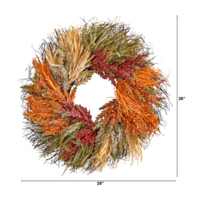 Nearly Natural "26"" Fall Sorghum Harvest Autumn" Wreath