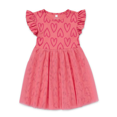 Okie Dokie Toddler Girls Short Sleeve Ruffled Sleeve A-Line Dress