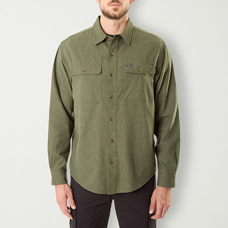 Smiths Workwear Solid Heather Mens Regular Fit Long Sleeve Flannel Shirt, Medium, Green