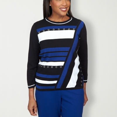 Alfred Dunner Downtown Vibe Womens Crew Neck 3/4 Sleeve Pullover Sweater,  Color: Onyx Multi - JCPenney