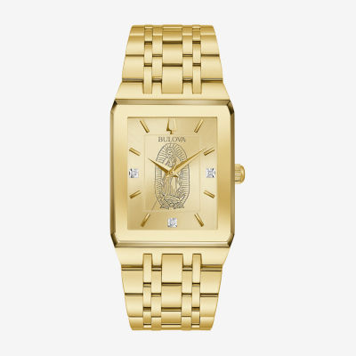 Bulova Our Lady Of Guadalupe / Nuestra Senora De Guadalupe Mens Diamond Accent Gold Tone Stainless Steel Bracelet Watch 97d120lg