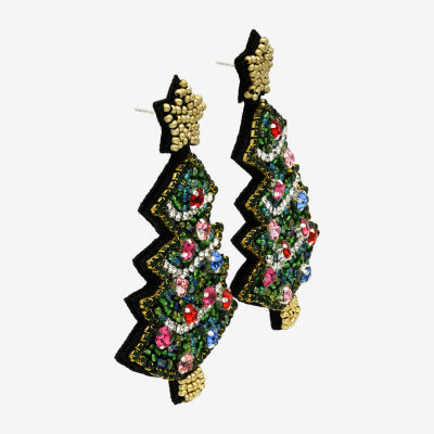 Bijoux Bar Christmas Tree Glass Drop Earrings