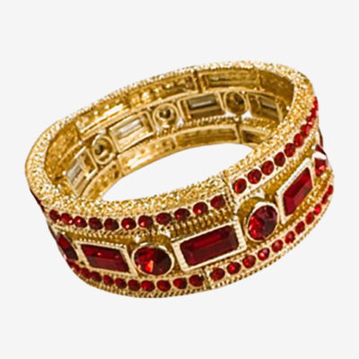 Bijoux Bar Gold Tone Red Crystal Stretch Bracelet