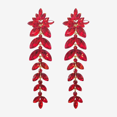 Bijoux Bar Gold Tone Red Womens Red Crystal Drop Earrings