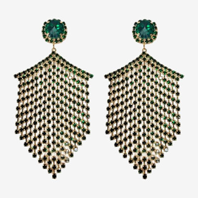 Bijoux Bar Gold Tone Green Tassel Crystal Drop Earrings